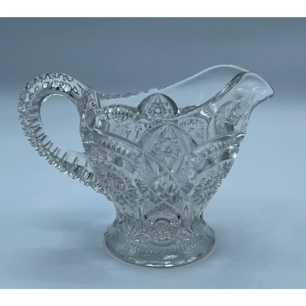 Glass Creamer and Open Sugar Bowl Clear Cut Glass Set